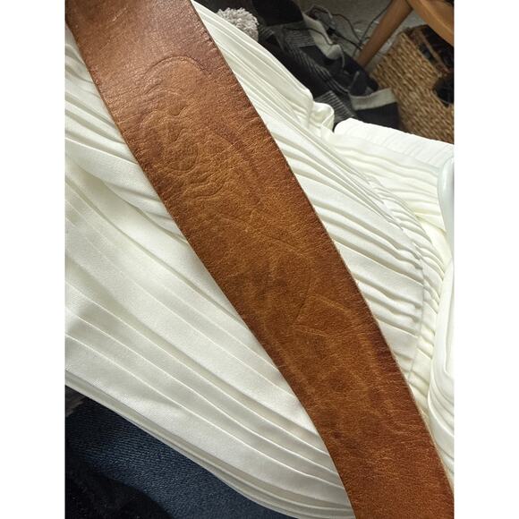 Brown leather belt cuddling couple tooled on it Brazilian agate slice buckle main image 6